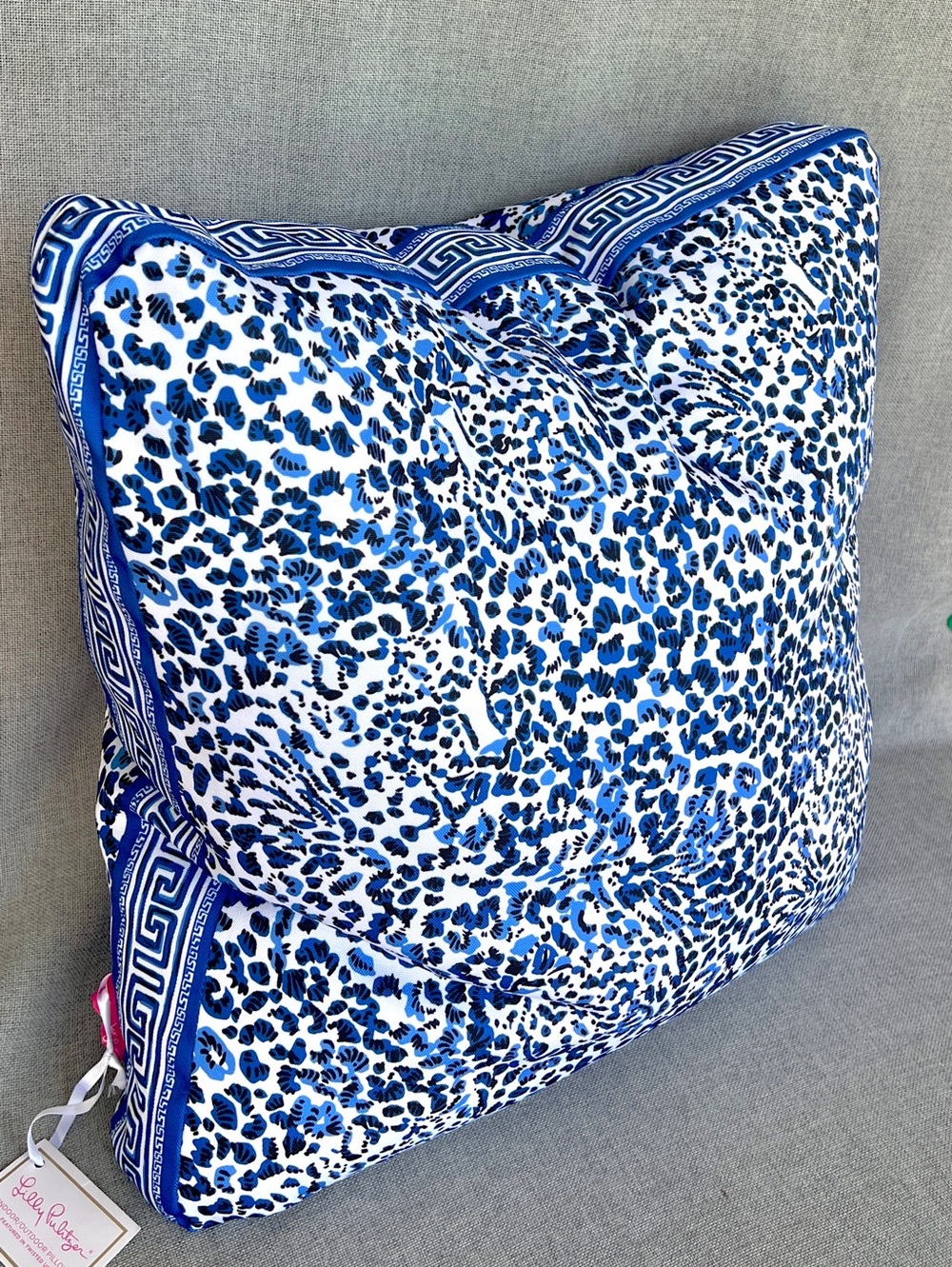 Lilly Pulitzer Large Greek Key Leopard indoor outdoor decorative pillow NWT